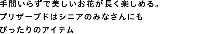 手間いらずで美しいお花が長く楽しめる。プリザーブドはシニアのみなさんにもぴったりのアイテム